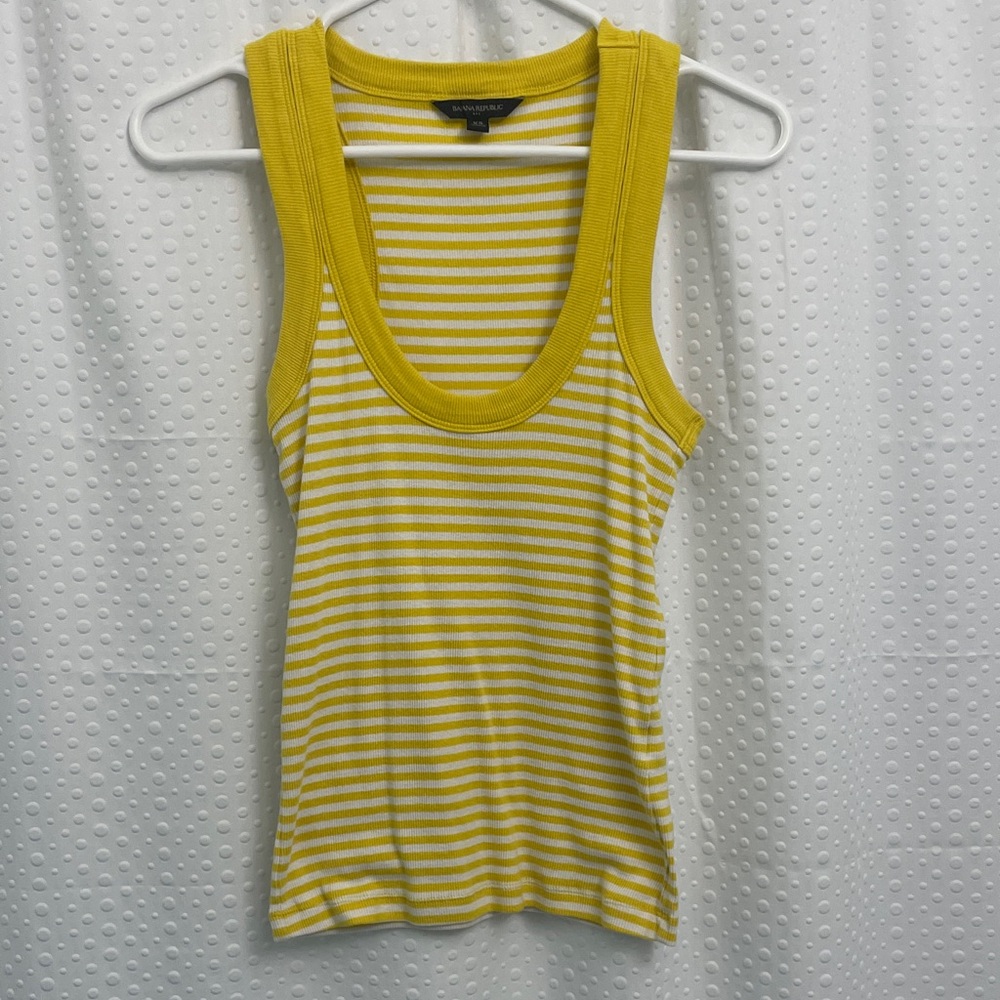 Banana Republic Yellow and White Striped Tank Top